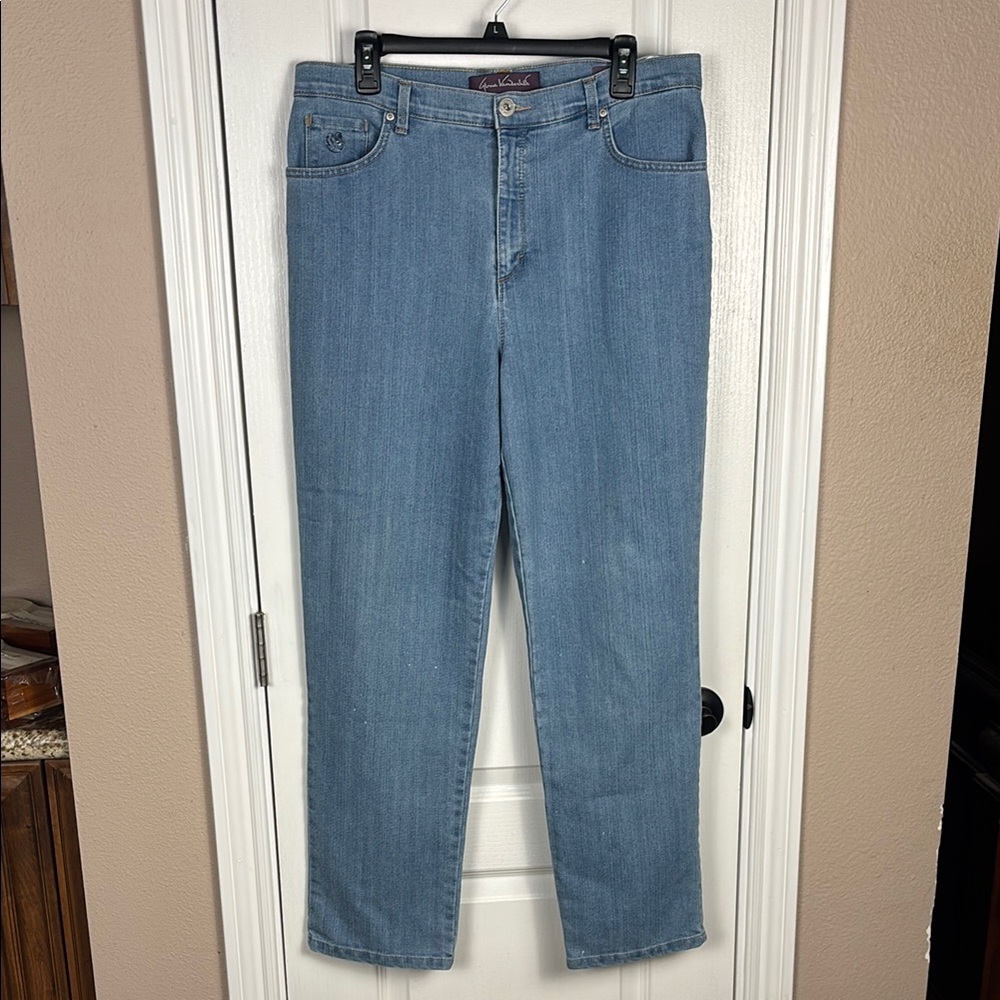 Gloria Vanderbilt Amanda Straight Leg Denim Jeans Embellished Pants Size 14M